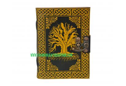 Vintage Leather Journal Tree of Life Journal Leather With C-Lock Notebook Black & Yellow Color Gifts For Men Women 